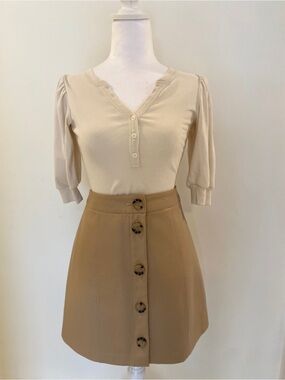 Vero Moda Camel Button-Front Mini Skirt